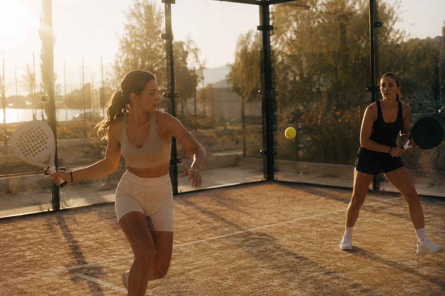 A padel rally in play
