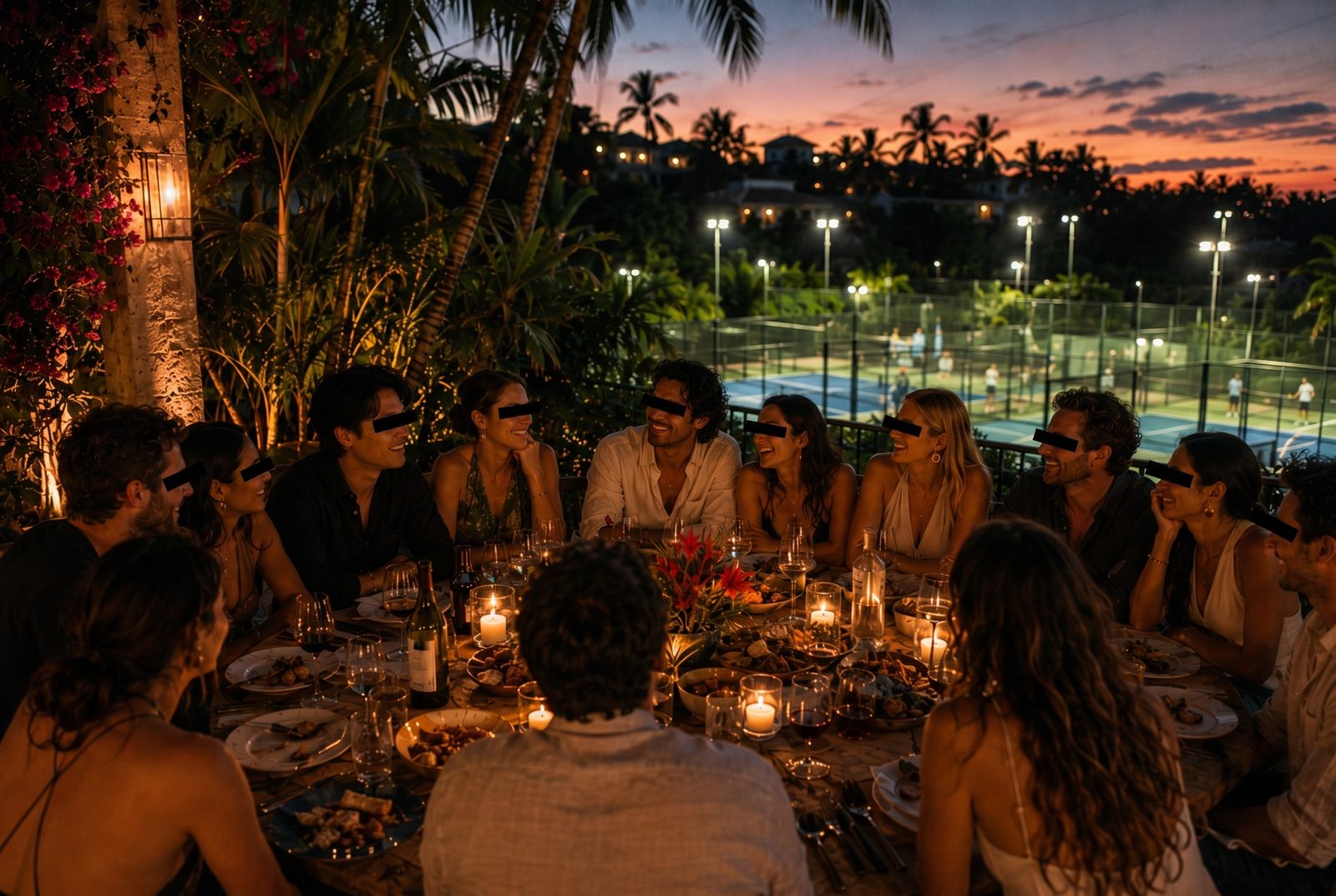 A candlelit dinner beside the courts